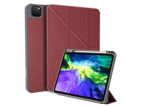 Capa Em Pu Com Suporte E Porta Canetas Vermelho Para O Seu Apple Ipad Pro 12.9 Pouces Mutural (2021/2020/2018)
