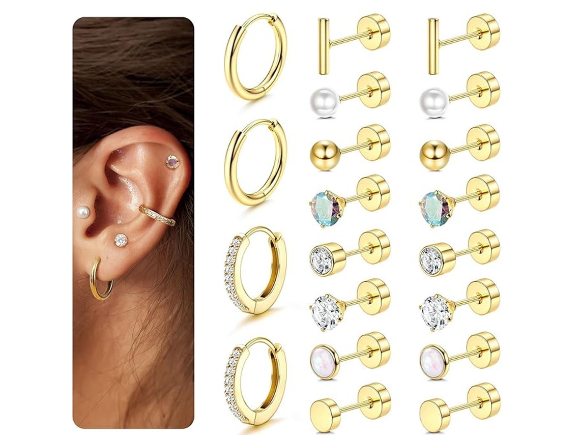 Brincos, 10 Pares De Brincos De Aço Inoxidável, Para Orelhas Sensíveis (dourado) Spqment