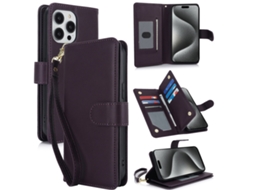 Capa Carteira De Couro Para Iphone 15 Pro Max - Com Rfid - Para Vários Cartões
