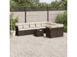 Vidaxl 10 Pcs Conj. Sofás Jardim com Almofadões Vime Pe Castanho
