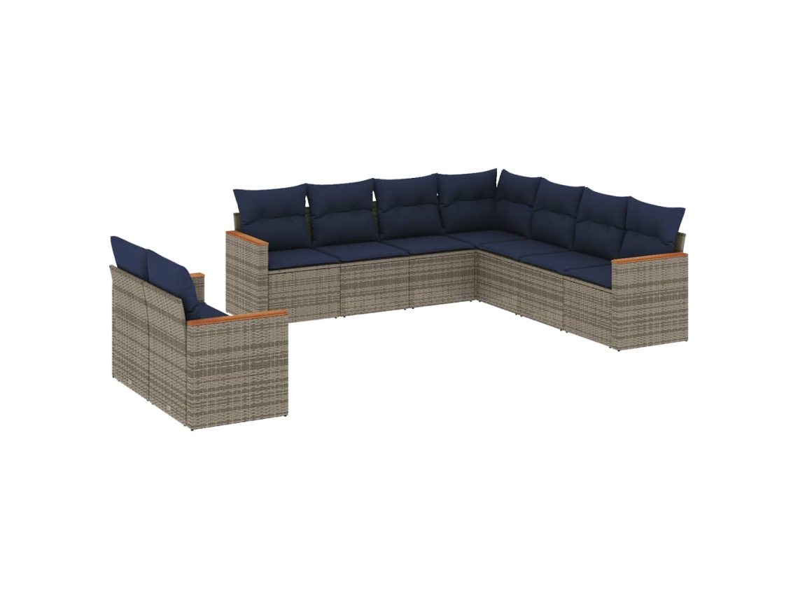 Conjunto de Sofá de Jardim, 9 Peças, Almofadas, Rattan Cinza MAISON EXCLUSIVE