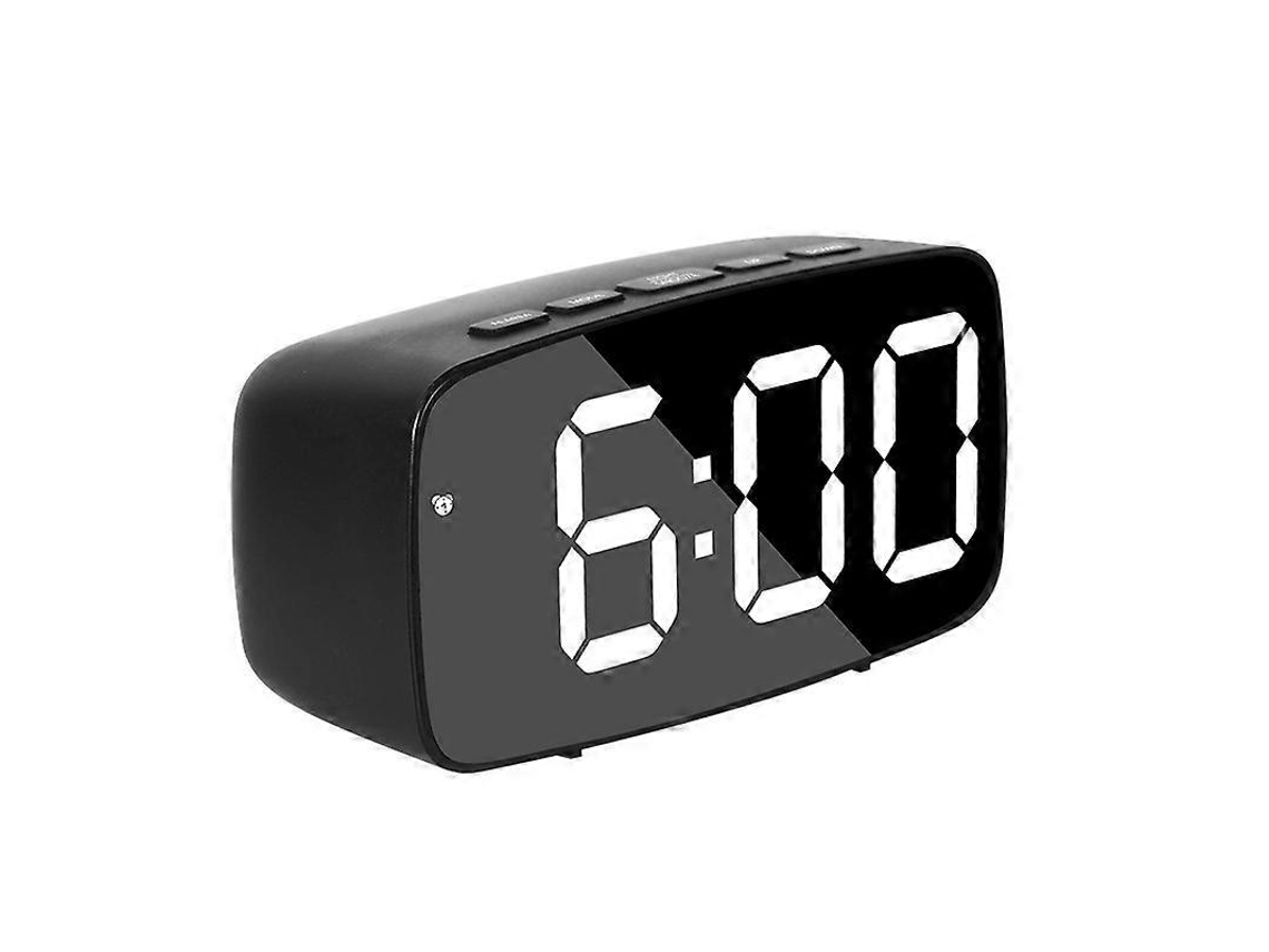 Mirror Bedside Alarm Clock Battery Plug-in Dual-purpose Led Clock, Colour: Arc-shaped Black Shell (black Surface White Light)not Specified