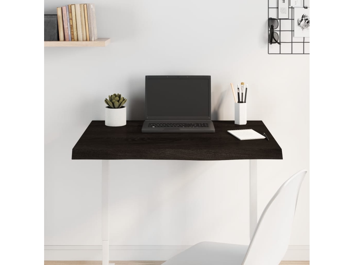 Vidaxl Tampo De Mesa 80x60x(2-4) Cm Carvalho Tratado Castanho-escuro