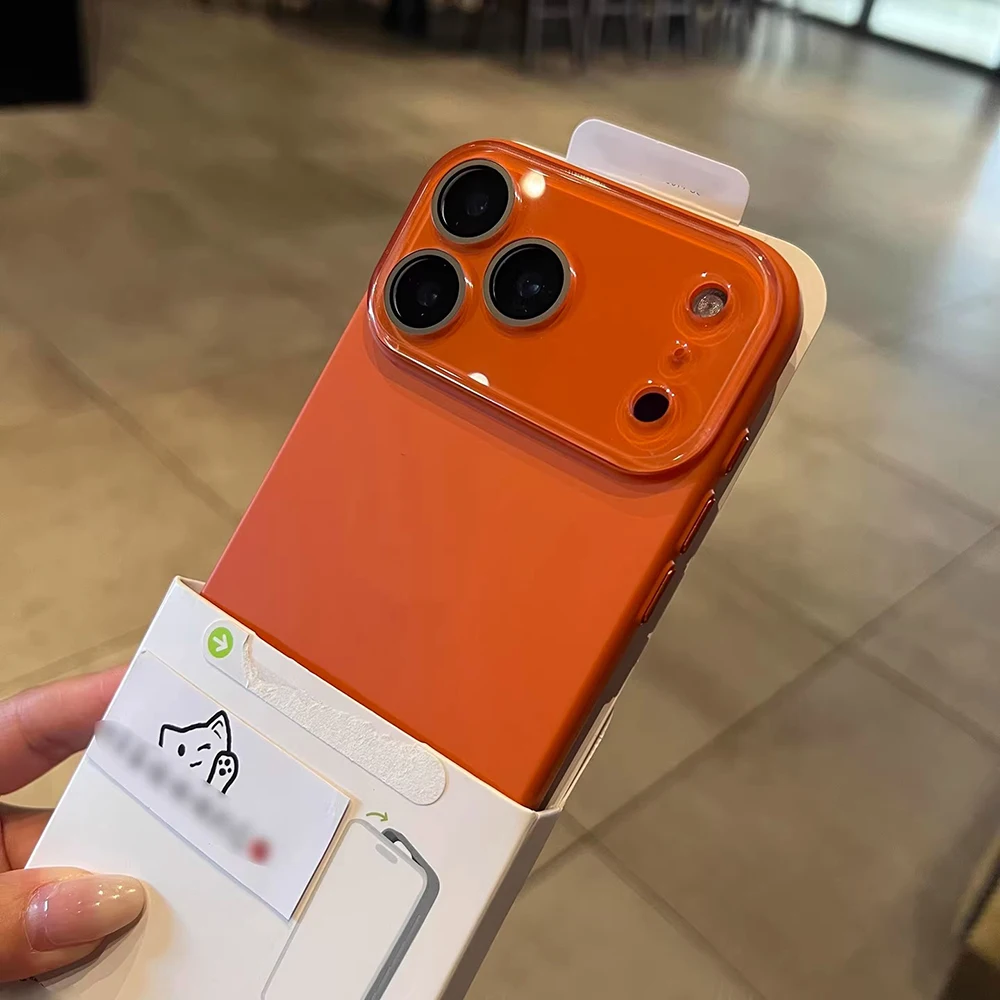 Capa De Celular Com Câmera De Vidro (laranja) Para Iphone 13, Capa Traseira À Prova De Choque.