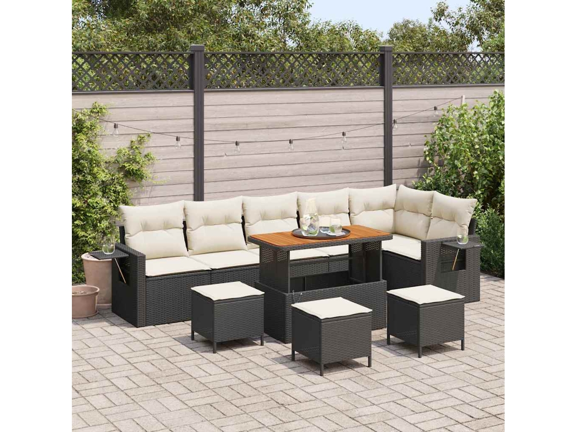 Vidaxl Conjunto De Sofá De Jardim 12 Unid. Preto E Creme Vime Pe