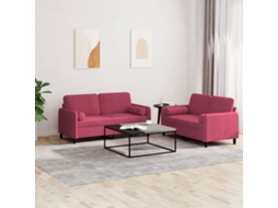 Vidaxl 2 Pcs Conjunto De Sofás Com Almofadas Veludo Vermelho-tinto
