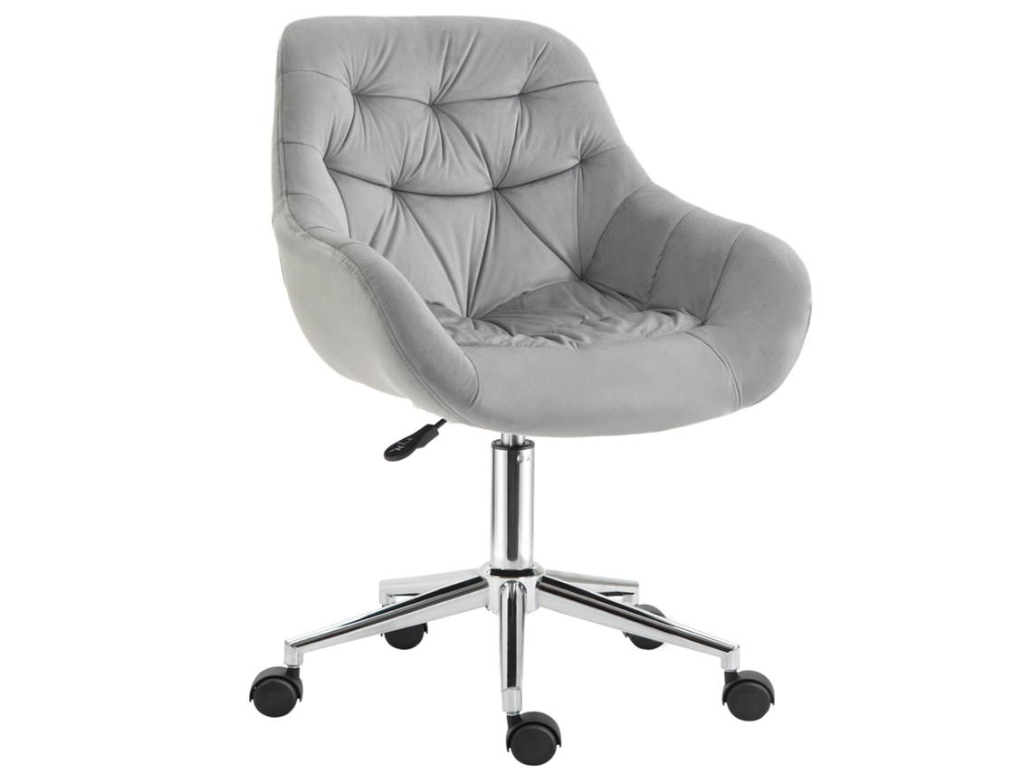 Cadeira De Escritório Giratória Ergonômica Com Altura Ajustável E Rodízios, Estofada Em Veludo, 59x58x80-90cm, Cinza