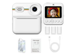 Câmera Infantil Modelo 2026, Arco íris Branco Câmera Dupla Hd Imprimível Cartão de 64gb + Leitor de Cartões YUNZII (com 4 Rolos de Papel Colorido)