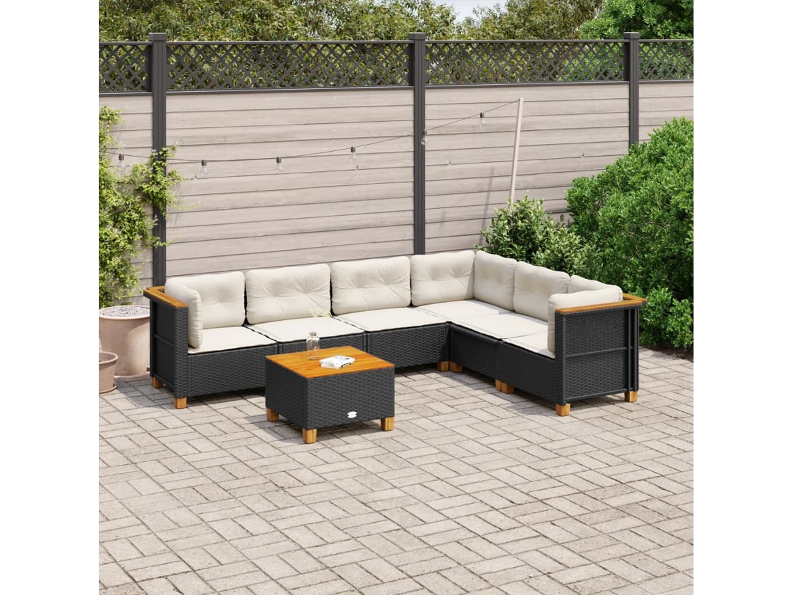 Vidaxl 7 Pcs Conjunto De Sofás P/ Jardim C/ Almofadões Vime Pe Preto