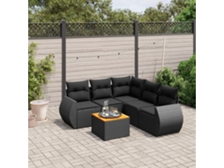 Vidaxl 6 Pcs Conjunto Sofás De Jardim C/ Almofadões Vime Pe Preto
