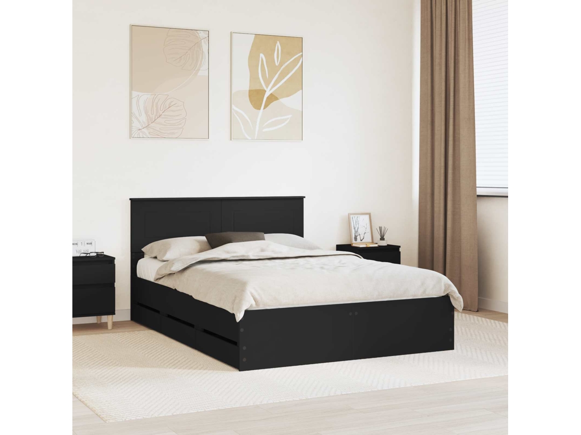 Vidaxl Estrutura Da Cama Preto 140 X 190 Cm Madeira De Engenharia
