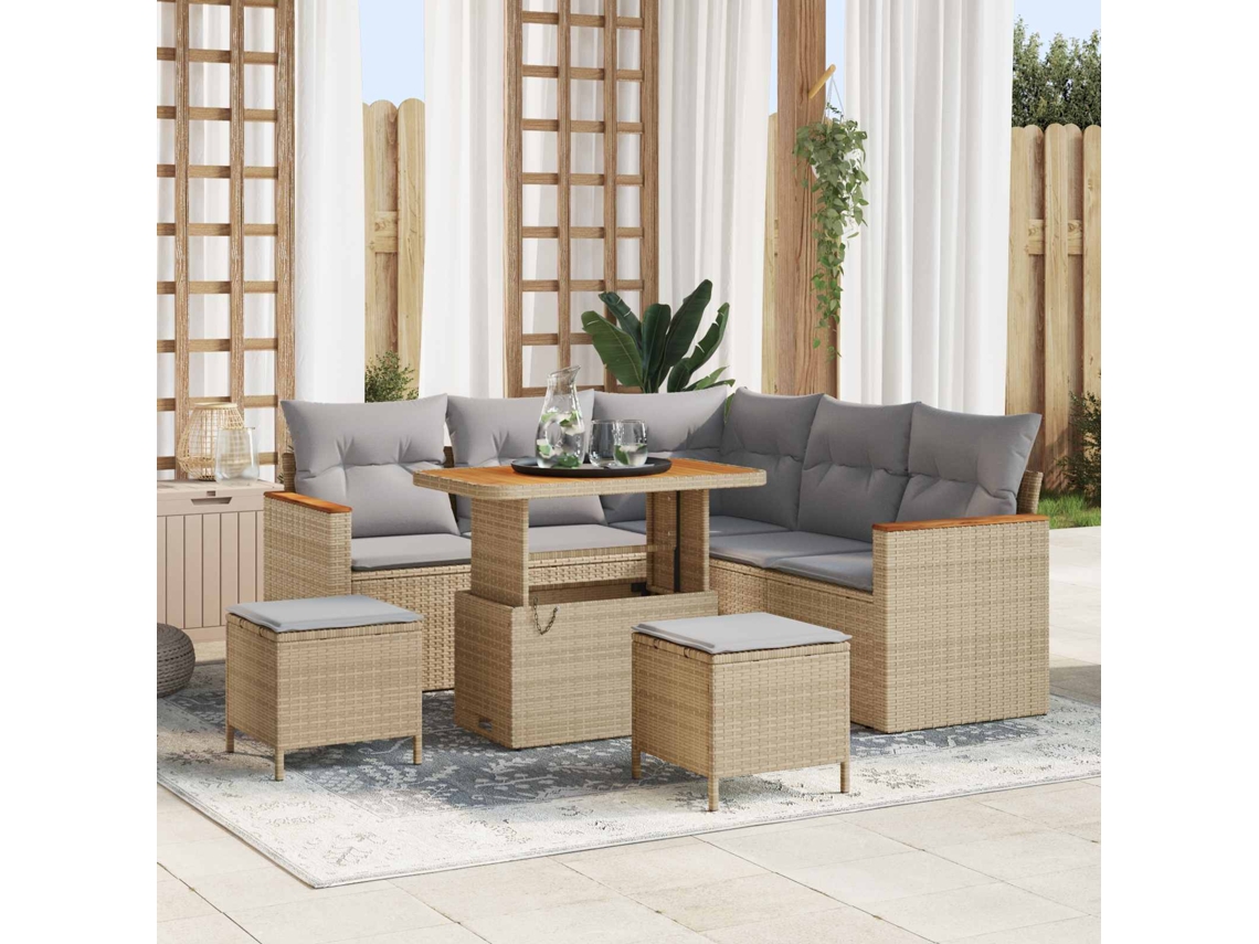 Vidaxl Conjunto De Sofá De Jardim 8 Unid. Bege Vime Pe