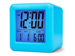 2026-reloj Despertador De Viaje Con Snooze, Luz Nocturna Suave, Cubierta De Silicona, Pantalla Grande, Baterías Azul
