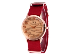 Relógio de Pulso Feminino de Quartzo Estilo Simples Casual com Pulseira de Lona Vermelho