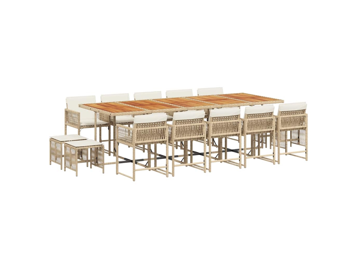 Conjunto de Jantar 15 Pcs para Jardim com Almofadões Vime Pe Bege MAISON EXCLUSIVE (15 pcs)