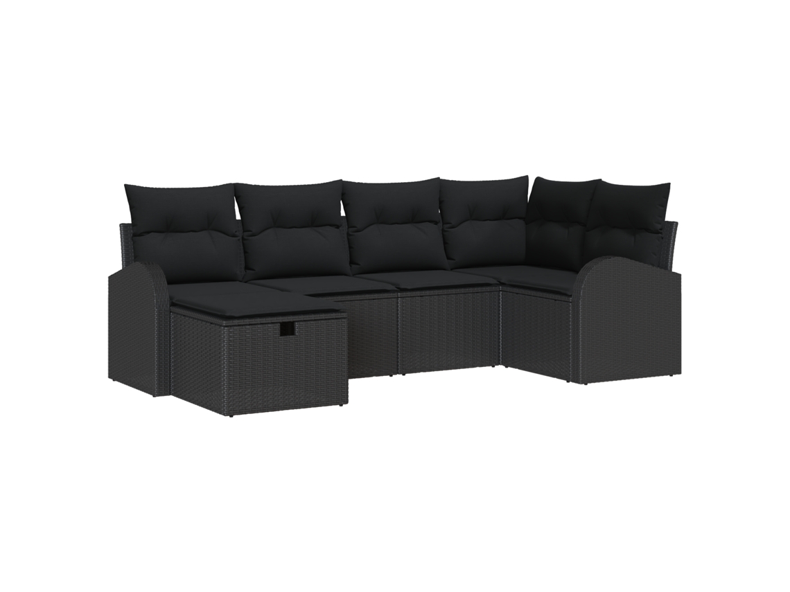 Conjunto 6 Sofá De Jardim Vidaxl Preto Vime Pe