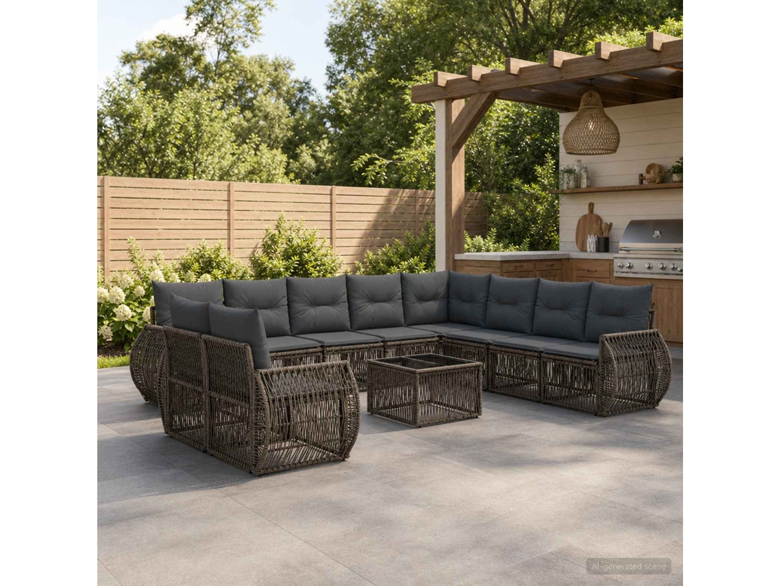 Vidaxl Conjunto De Sofá De Jardim 11 Unid. Cinza E Cinza Escuro