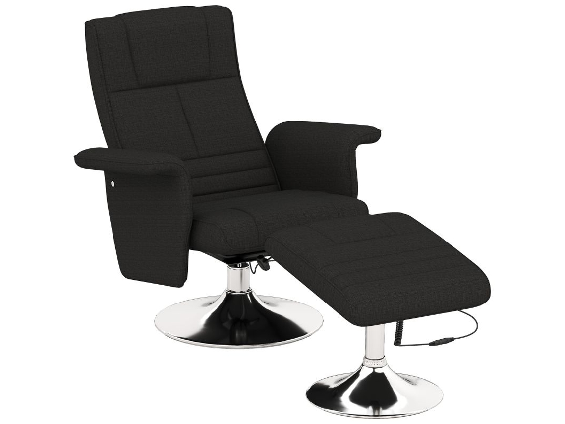 Poltrona De Massagem Preto Com Apoio Para Os Pés E Encosto Reclinável 78x95x88 Cm Para Relaxamento Total