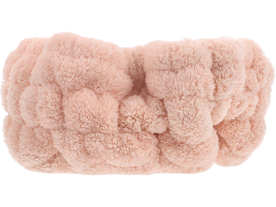 Faixa de Cabelo em Fleece Coral Rosa, Elástico e Macia Ao Toque.