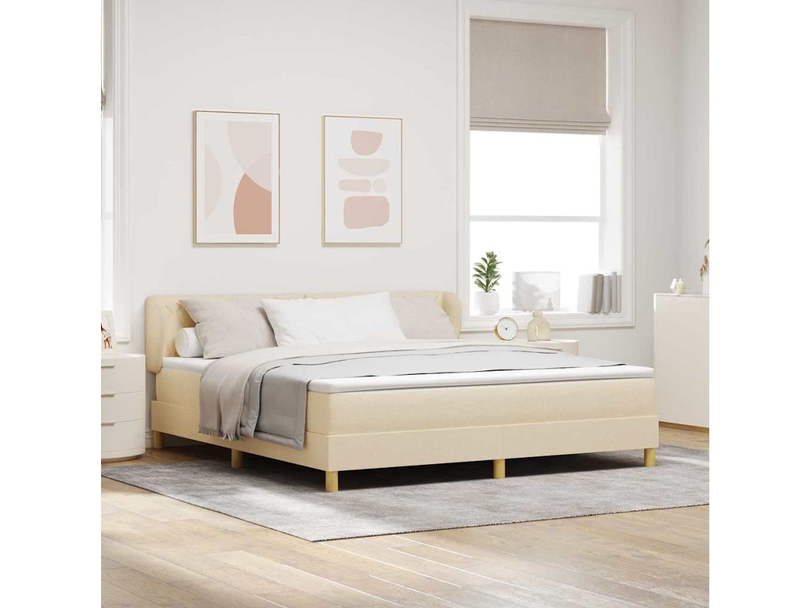 Vidaxl Cama Box Com Cabeceira Creme 180 X 200 Cm Tecido