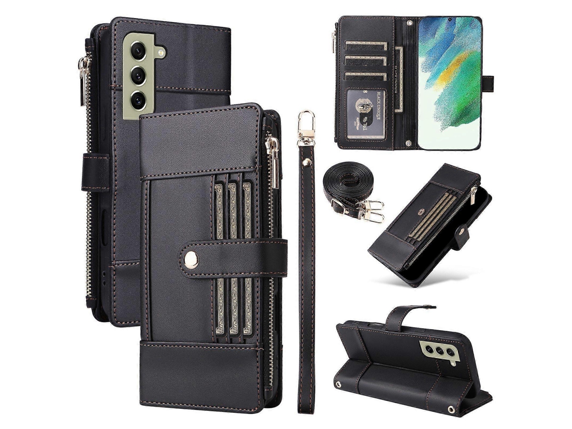 Alça Transversal Com Zíper E Bloqueio Rfid, Capa De Couro Para Celular