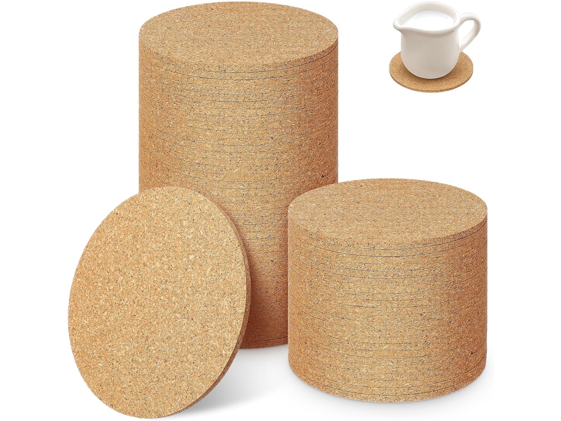 Pacote Com 100 Porta-copos Redondos De Cortiça, 90x3 Mm