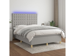 Vidaxl Cama Box Spring C/ Colchão E Led 140x200 Cm Tecido Cinza-claro