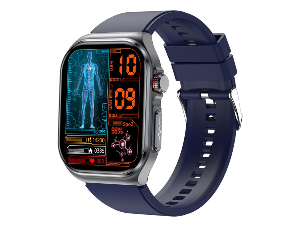 Relógio inteligente com ECG, Bluetooth, chamadas, monitor de gordura corporal, pressão arterial, açúcar no sangue e frequência cardíaca.