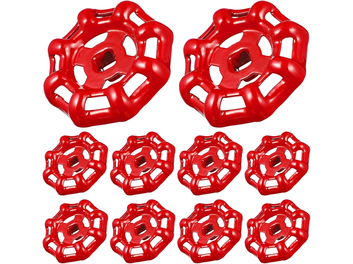 Conjunto De 10 Peças De Alças De Válvula De Ferro Fundido Vermelho Com Fundo Plano.