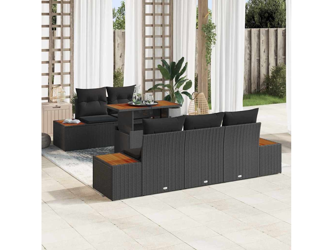 Vidaxl Conjunto De Sofá De Jardim 6 Unid. Preto E Marrom