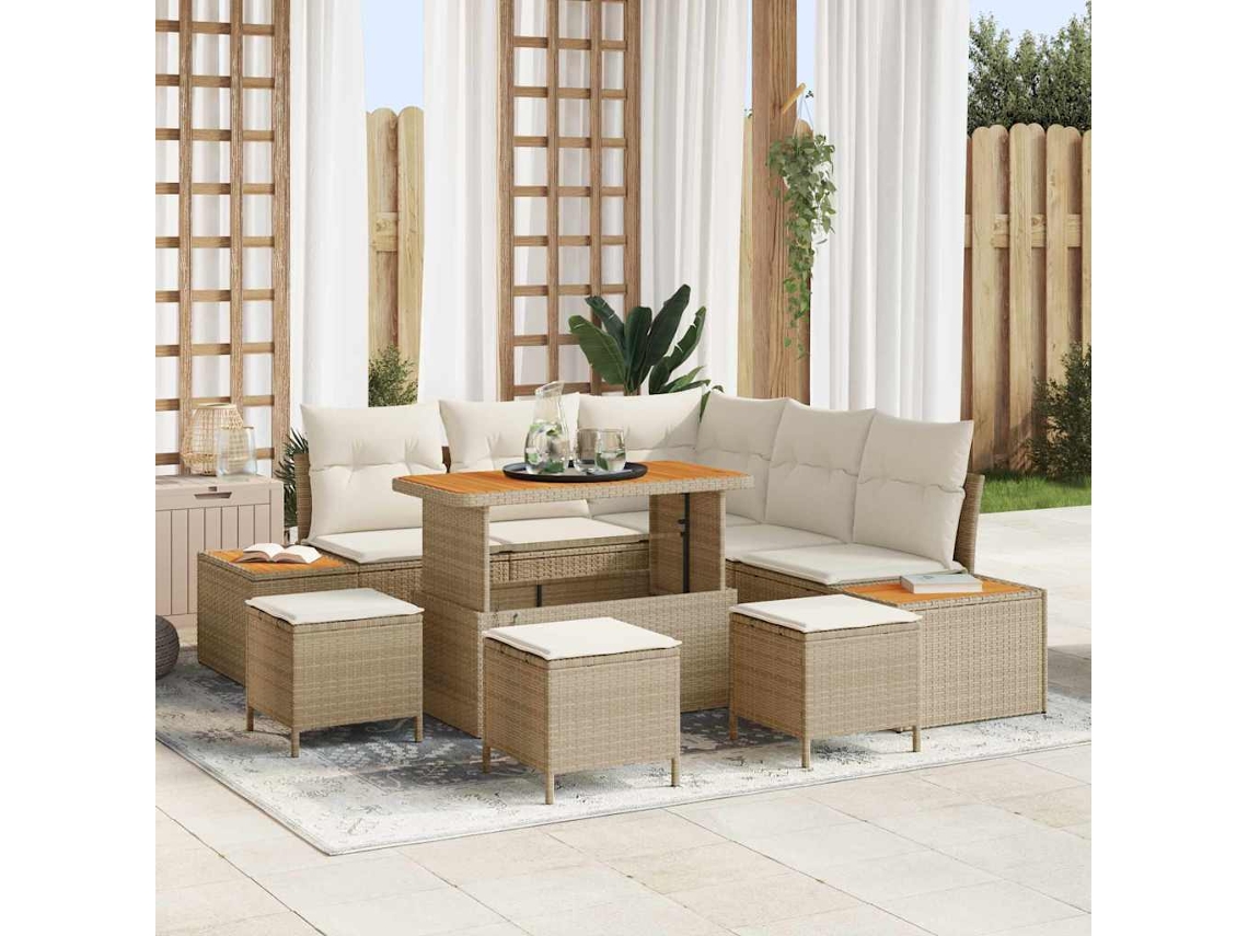 Vidaxl Conjunto De Sofá De Jardim 9 Unid. 8-número De Lugares Bege