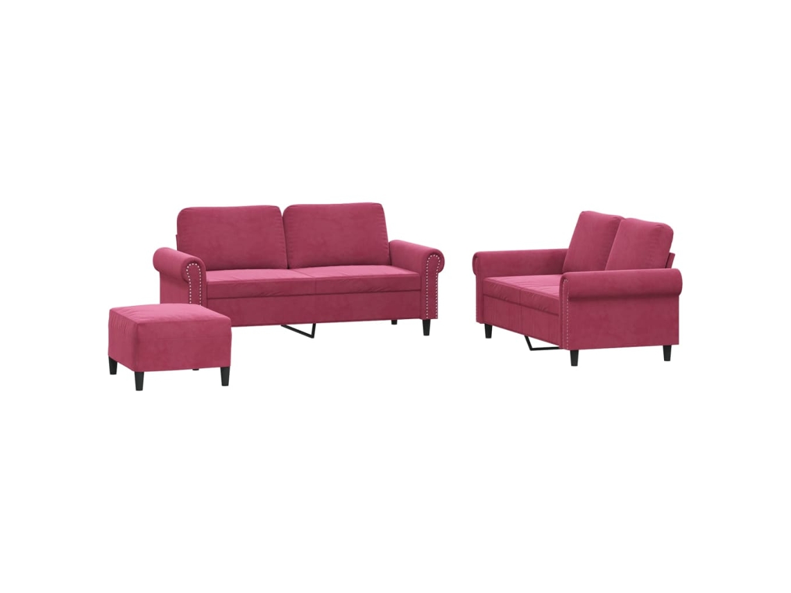 Conjunto de 3 sofás com almofadões veludo vermelho tinto MAISON EXCLUSIVE