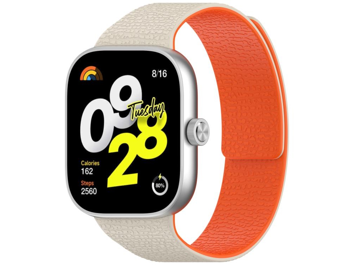 Bracelete para Xiaomi Band 9 Pro / 8 Pro Silicone Macio Magnético Textura de Lichia Plugue de Metal Laranja Estelar XIAOMOYU