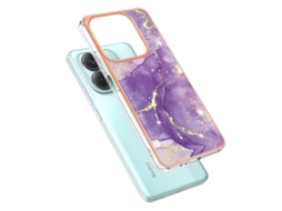 Capa De Tpu Com Padrão De Mármore Imd Galvanizada Para Xiaomi Redmi Note 14 5g, Roxa 002