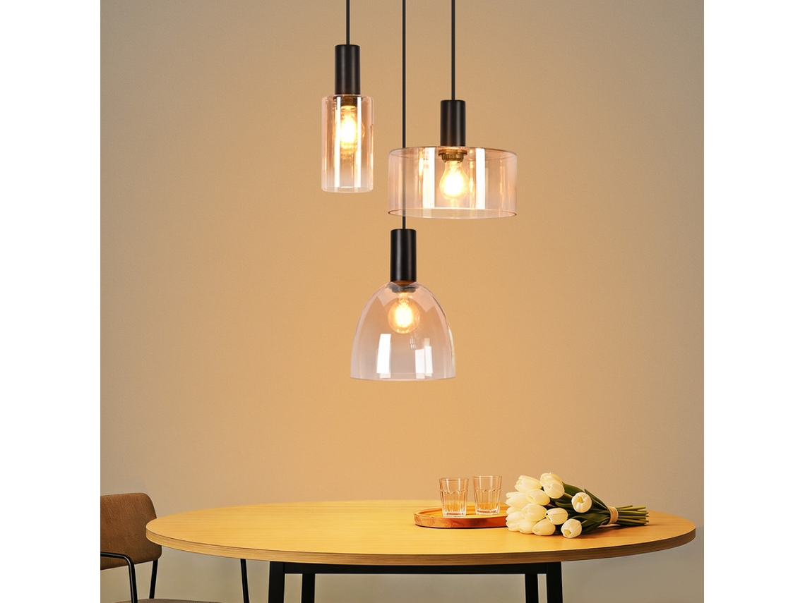 Nettlife Lustre De Suspensão Para Mesa De Jantar Com 3 Lâmpadas Em Vidro, Estilo Industrial Vintage, Com Altura Ajustável Para Cozinha (lâmpadas Não