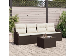 Vidaxl Conjunto De Sofá De Jardim Com Almofada 5 Pcs Marrom E Creme