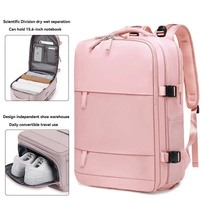(rosa) Mochila Feminina De Grande Capacidade Com Compartimentos Para Itens Secos E Molhados, Multifuncional E Impermeável.