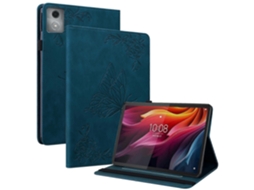 Capa de couro sintético Hengrongshen com estampa de borboleta e compartimentos para cartões para Lenovo Tab K11 Plus, azul