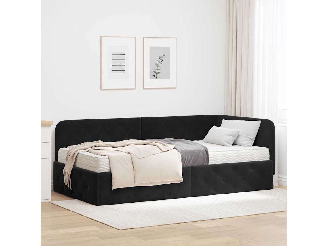 Vidaxl Estrutura De Cama De Canto Preto 100 X 200 Cm Veludo