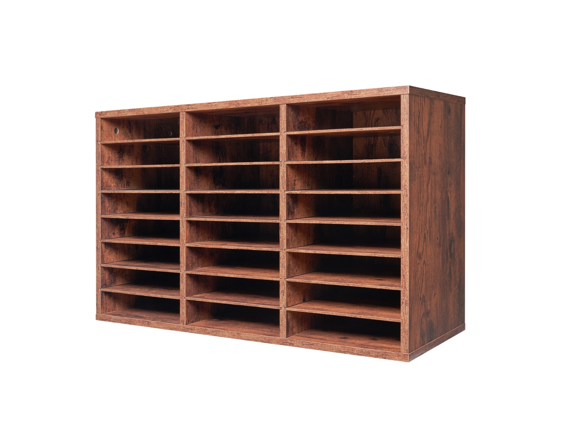 Organizador de Literatura, Classificador Arquivos 24 Compartimentos 800 X 297 490 Mm com Prateleiras Removíveis, Madeira Aglomerado para Escritório,