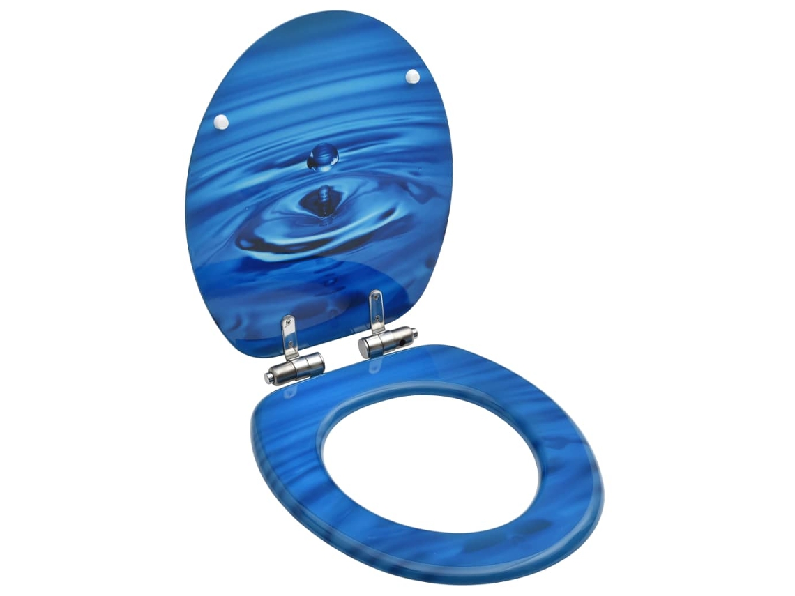 Vidaxl Assento Sanita C/ Tampa Fecho Suave Mdf Design Gotas Água Azul