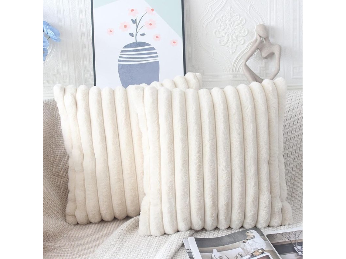 capas de Almofada de Pelo Falso Bege 45x45cm, Conjunto de 2 Macias para Sofá Cama Decor Morocana S/MARCA
