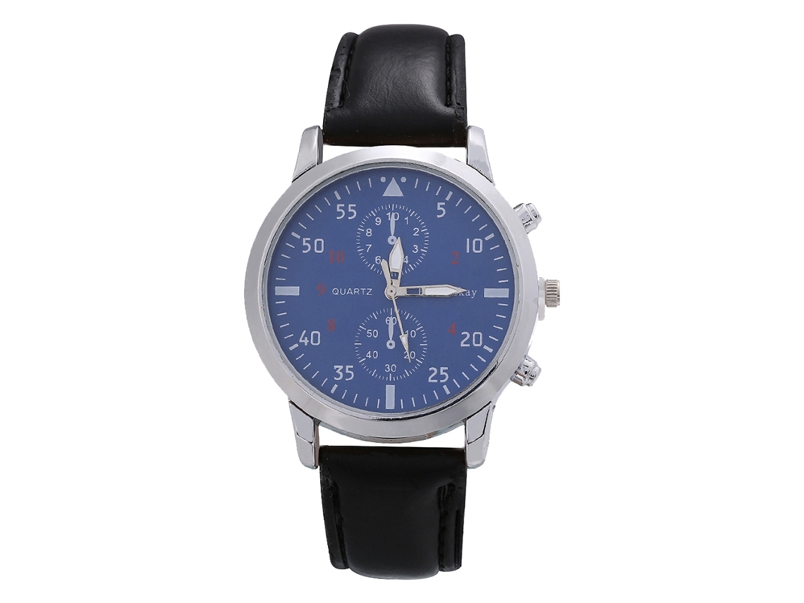 Relógio de Pulso Masculino de Quartzo com Pulseira de Couro Pu Estilo Conciso Black