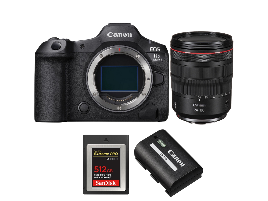 Eos R5 Mark Ii + Rf 24 105mm F/4 L Is Usm + 1 Sandisk 512gb Extreme Pro Cfexpress Type B + 1 Canon Lp e6p + Ebook Pricedirect CANON