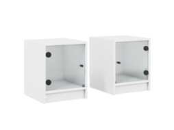 Conjunto de 2 Mesas de Cabeceira C/ Portas de Vidro Branco MAISON EXCLUSIVE 35x37x42 cm