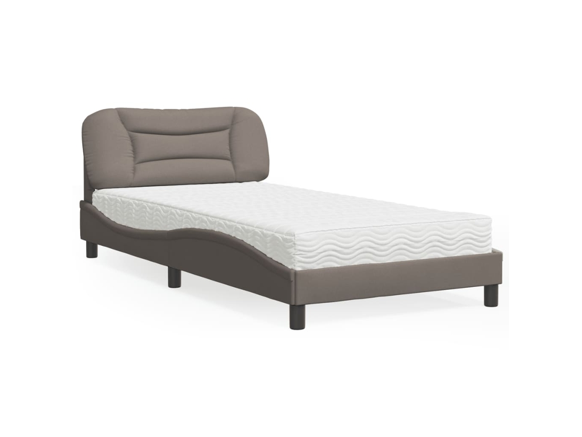 Vidaxl Cama Com Colchão Hvar 100x200 Cm Tecido Cinzento-acastanhado