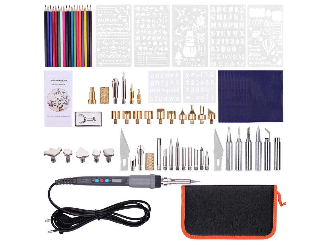 Kit de Pirografia Profissional 79pcs com Caneta de Queimadura e Temperatura Ajustável | S/MARCA