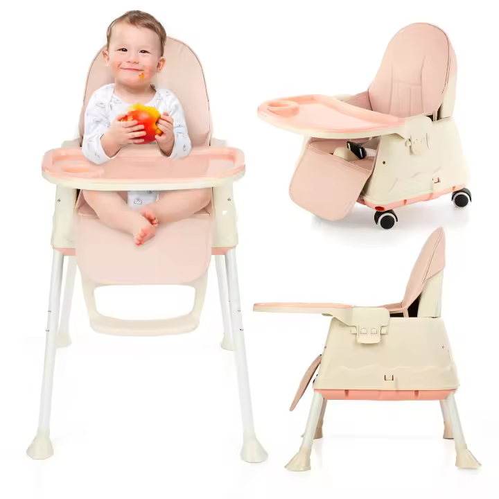 Cadeira Alta de Refeição PARVULÍ Rosa Evolutiva para Bebés até 25kg com Babete de Silicone
