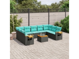 Vidaxl 10 Pcs Conjunto De Sofás P/ Jardim C/ Almofadões Vime Pe Preto