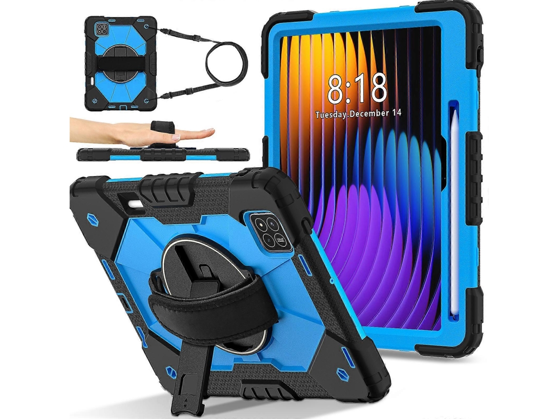Capa de silicone Hengrongshen para Xiaomi Pad 7 Pro com suporte para PC e alça prática, preta/azul